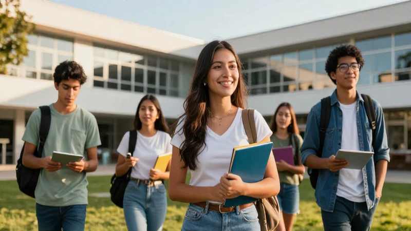 Estudiantes mexicanos en campus al atardecer