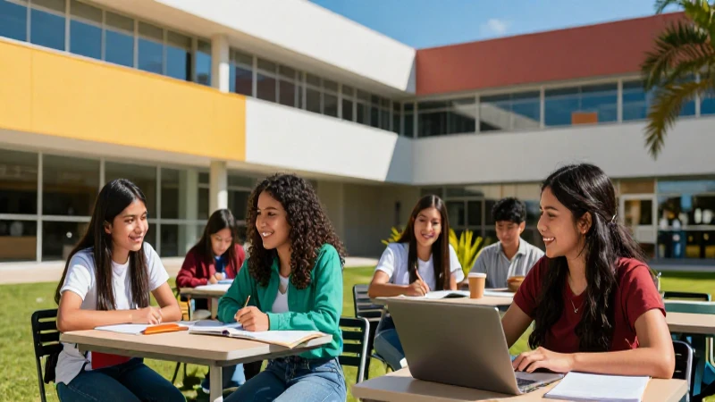 Campus moderno y vibrante con estudiantes mexicanos