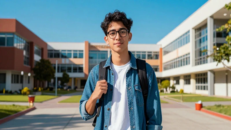 Joven estudiante mexicano en campus vibrante y detallado