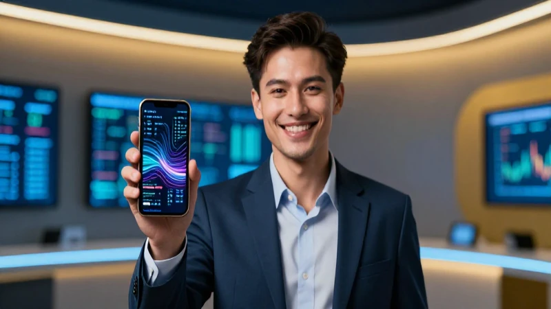 Cómo puedo registrar una cuenta en Banco Azteca 38 Profesional sonriente sostiene móvil con datos financieros