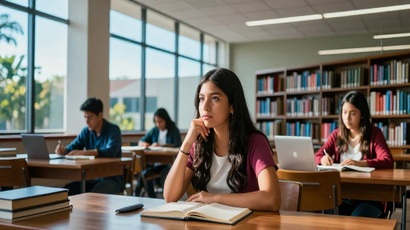 Estudiante mexicano brillante en una biblioteca moderna