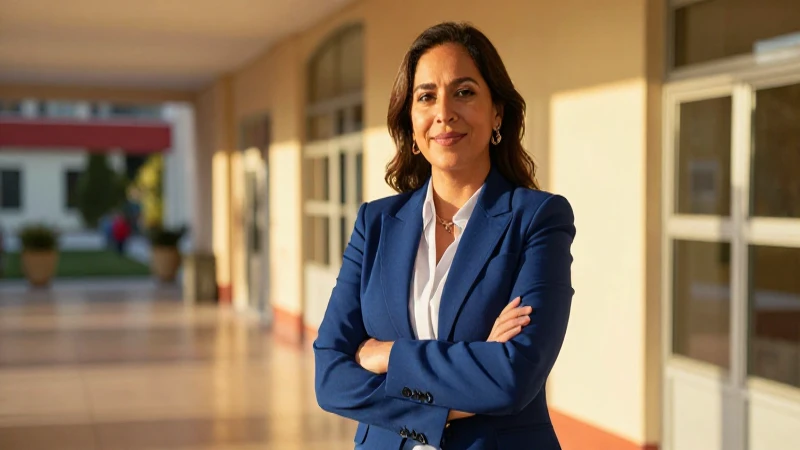 Educador mexicano confiado en un hall universitario moderno