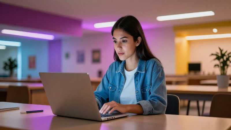 Estudiante mexicana determinada en campus moderno