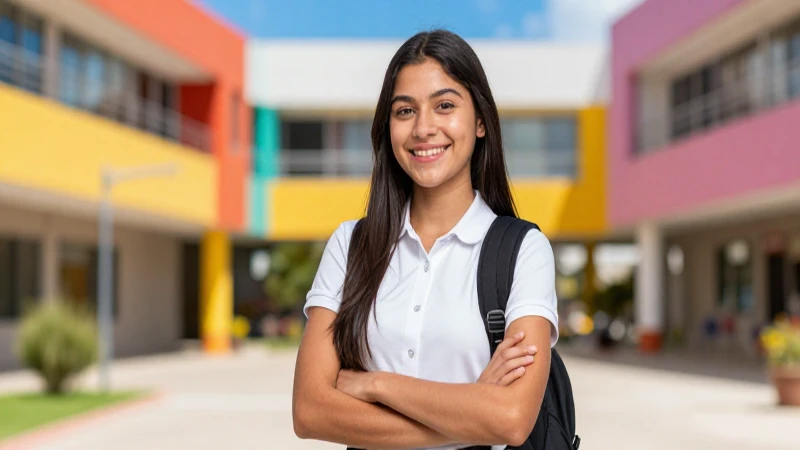 Estudiante mexicano en campus vibrante y moderno