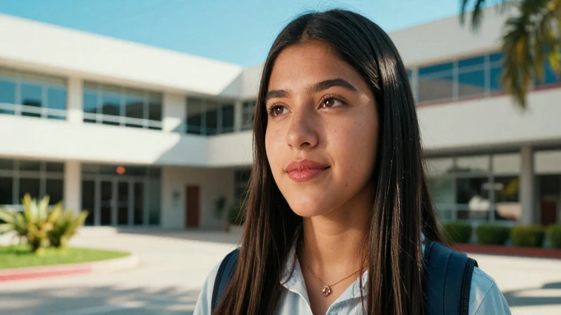 Estudiante mexicana exitosa en un campus moderno
