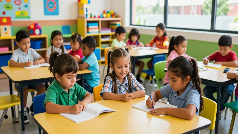 Niños mexicanos felices aprendiendo en clase