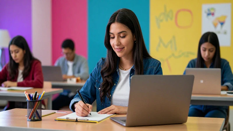 Estudiante mexicano exitoso en campus moderno