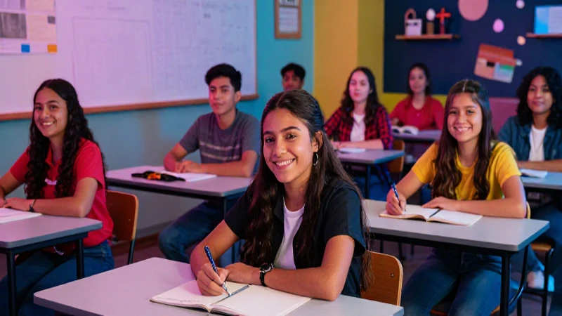 Estudiantes mexicanos sonriendo en su moderno aula