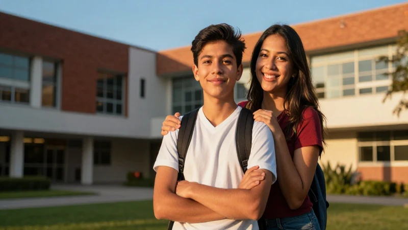 Estudiante mexicano exitoso en campus moderno