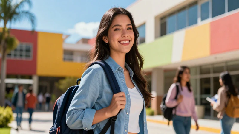 Éxito estudiantil mexicano en un campus moderno y luminoso