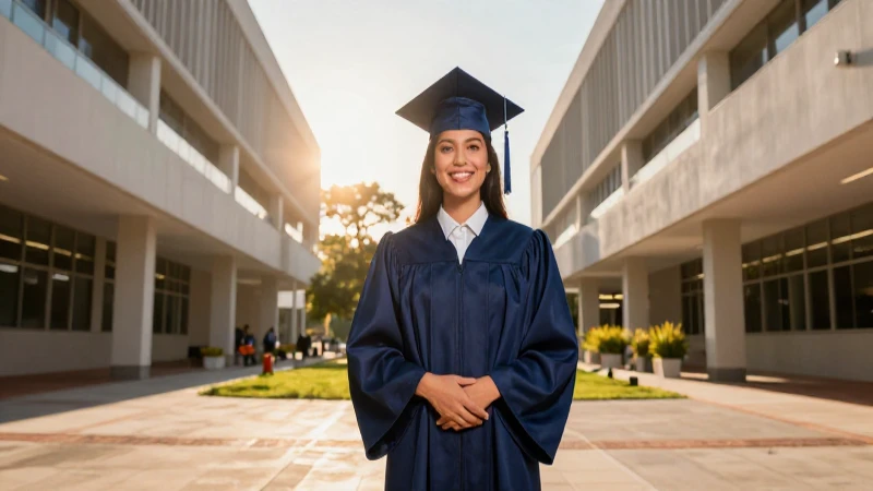 Estudiante mexicano graduado en entorno moderno