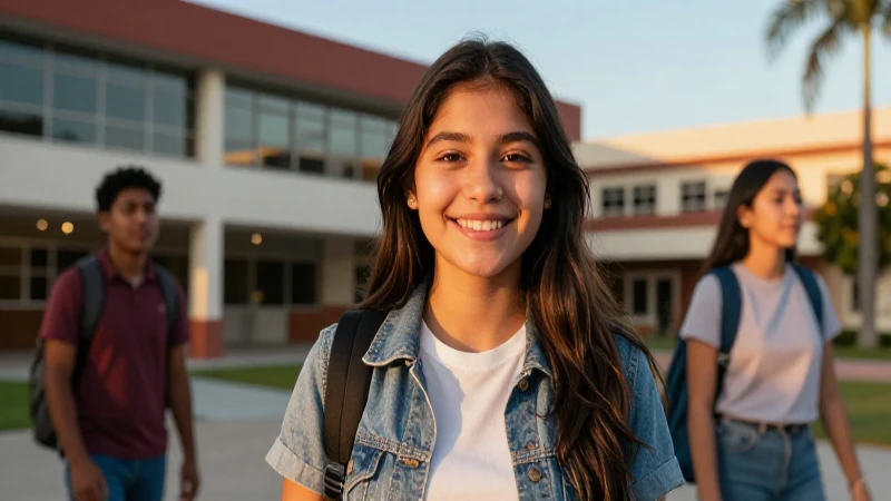 Estudiante sonriente en campus educativo