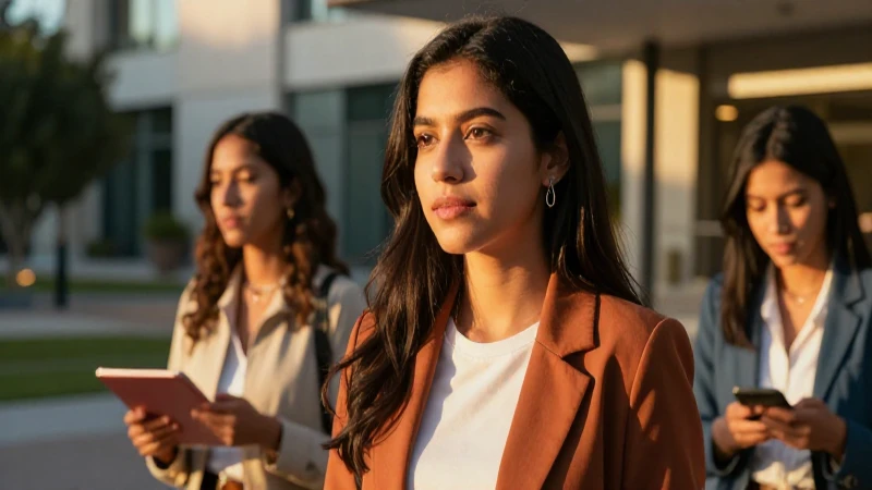 Estudiante mexicana moderna bajo luz dorada