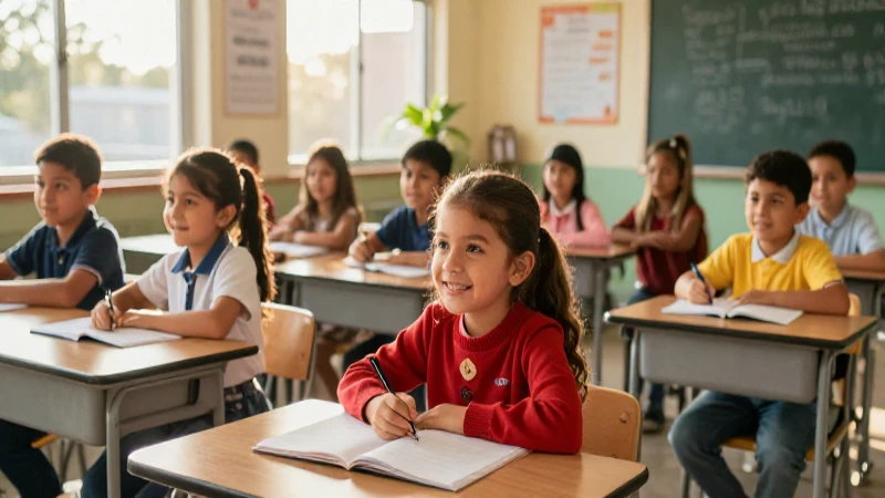 Estudiantes mexicanos felices en aula moderna