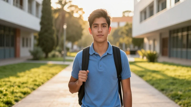 Estudiante mexicano soñador bajo la luz dorada