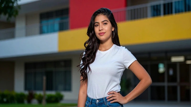 Estudiante mexicano confiado en campus moderno