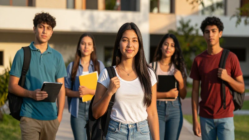 Joven mexicano en campus moderno y dorado