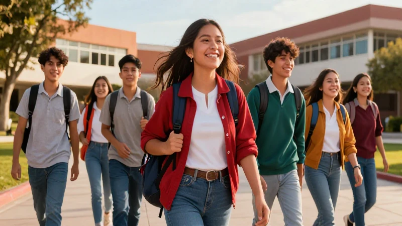 Jóvenes mexicanos felices en campus iluminado