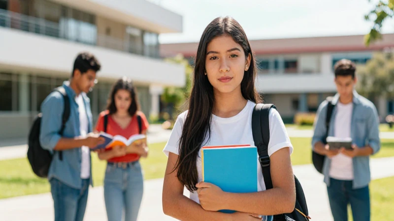 Joven mexicano en campus brillante y vibrante