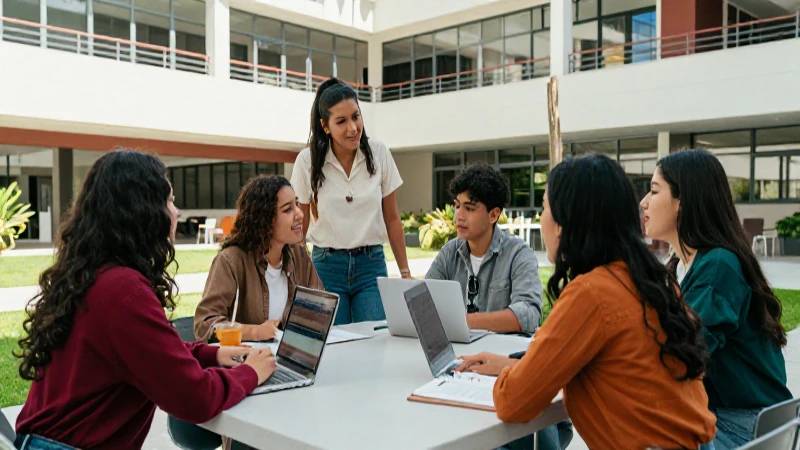 Estudiantes mexicanos en un campus moderno y vibrante
