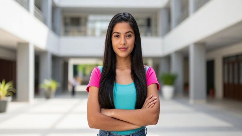 Mujer mexicana moderna y vibrante en campus