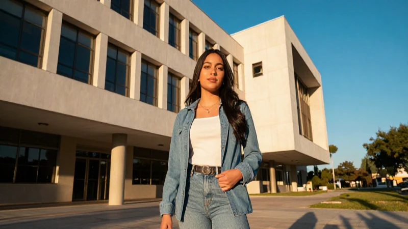 Estudiante mexicano confiado en campus moderno