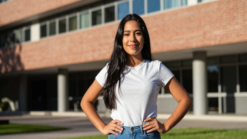 Estudiante mexicano exitoso en campus vibrante