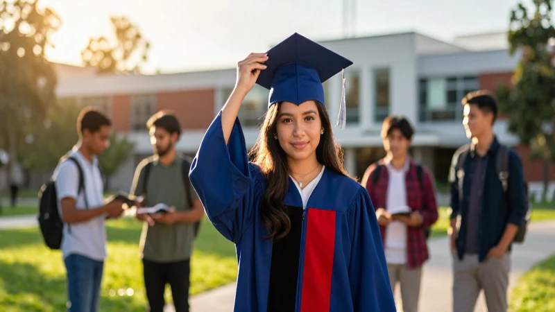 Estudiante mexicano graduado en campus vibrante