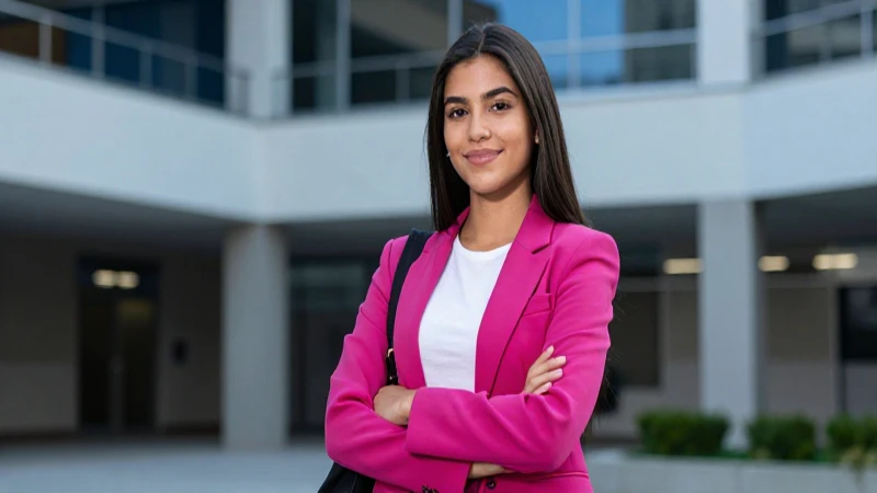 Joven estudiante mexicana en universidad moderna