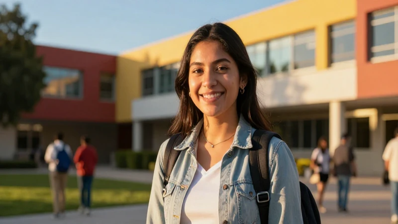 Estudiante mexicano sonriente en campus moderno