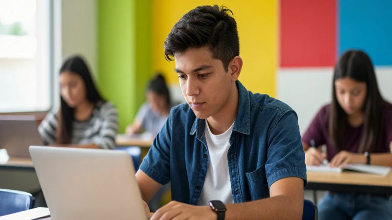 Estudiante universitario mexicano estudiando con luz moderna
