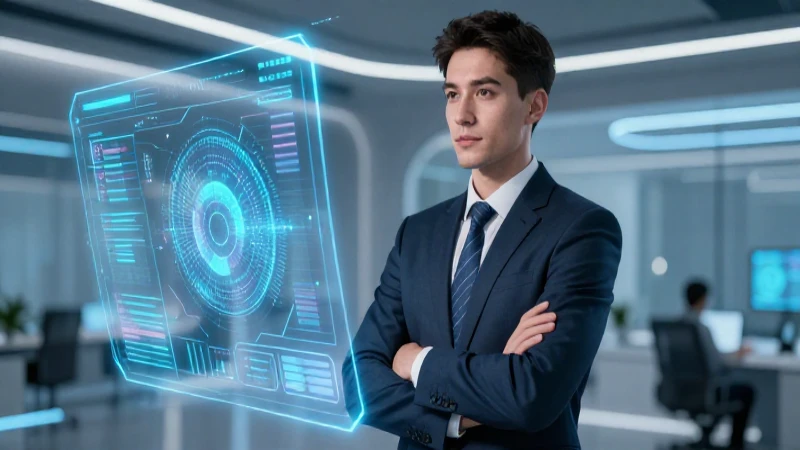 Profesional futurista con holograma tecnológico
