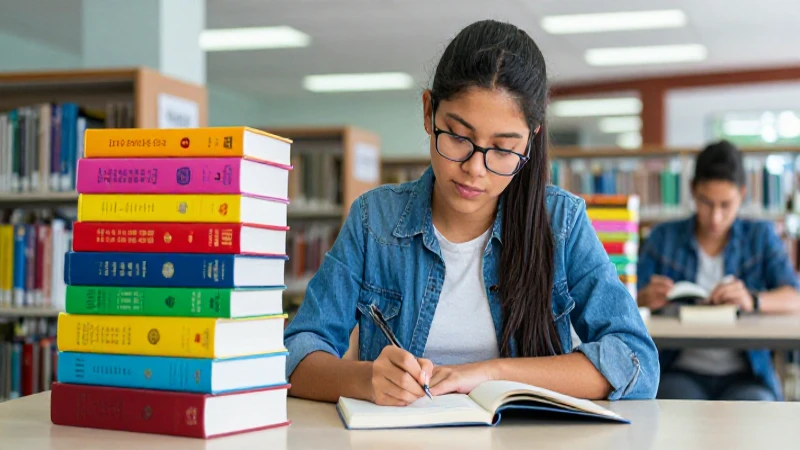Estudiante mexicano concentrado en biblioteca moderna