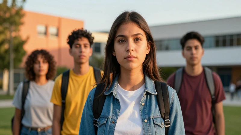 Joven mexicana con determinación en campus universitario