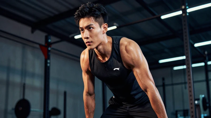 Atractivo joven en ropa deportiva entrenando dinámicamente