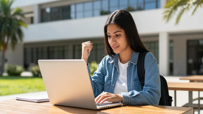 Estudiante mexicano exitoso en campus iluminado