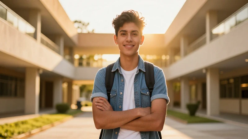Joven mexicano confiante en campus dorado