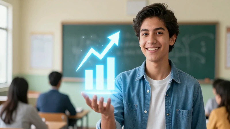 Estudiante mexicano feliz sostiene progreso vibrante