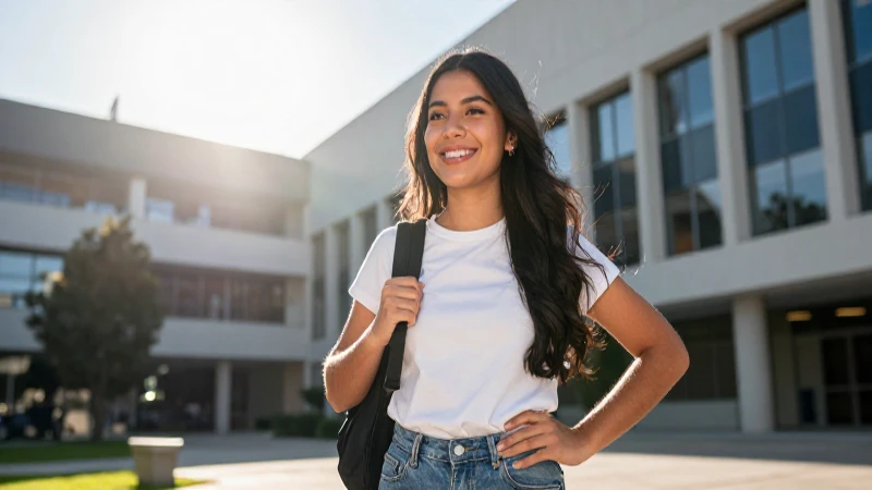 Joven mexicano optimista en campus moderno