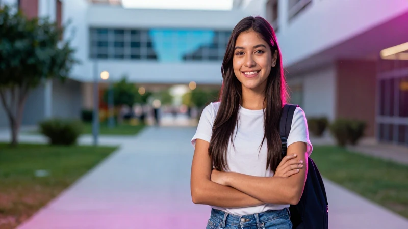 Estudiante mexicano confiado en campus vibrante
