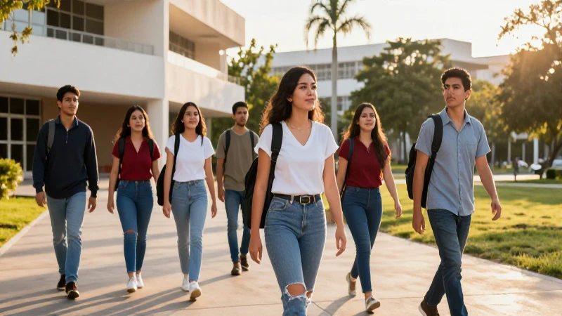 Estudiantes mexicanos en campus vibrante y moderno