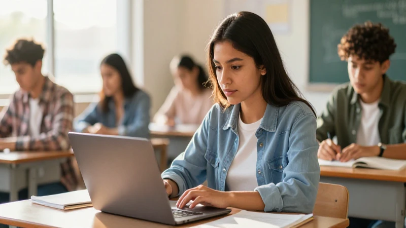 Estudiante mexicano en aula con laptop