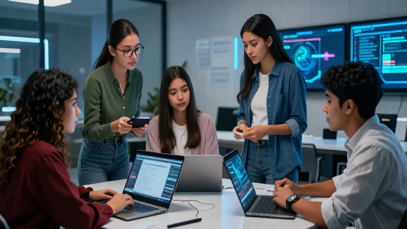 Estudiantes mexicanos aprenden digitalmente en un campus moderno