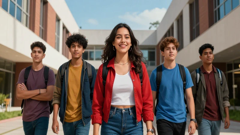 Estudiantes ambiciosos en campus moderno y vibrante