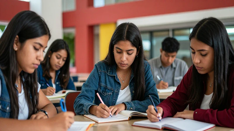 Estudiantes mexicanos ambiciosos en campus universitario moderno