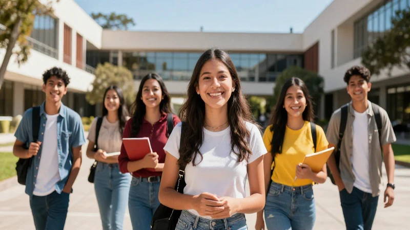 Estudiantes mexicanos felices en un campus moderno