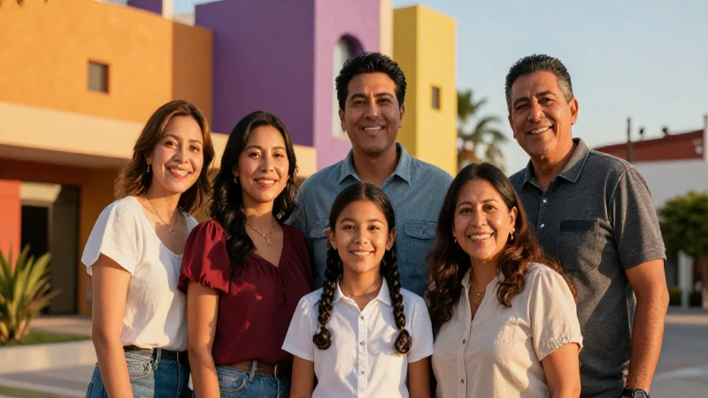 Familia mexicana sonríe bajo luz dorada