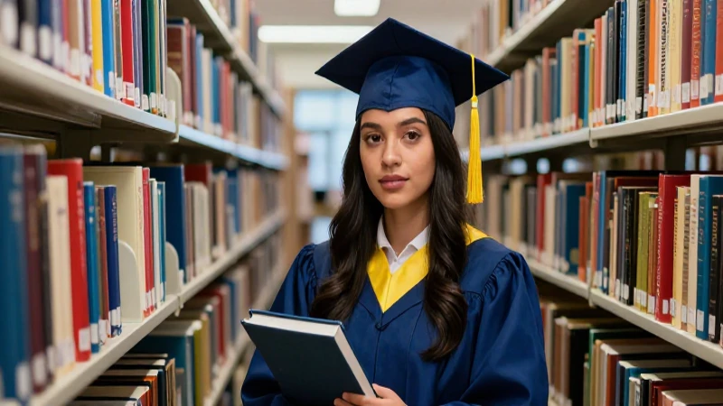 Joven mexicano determinado en biblioteca moderna