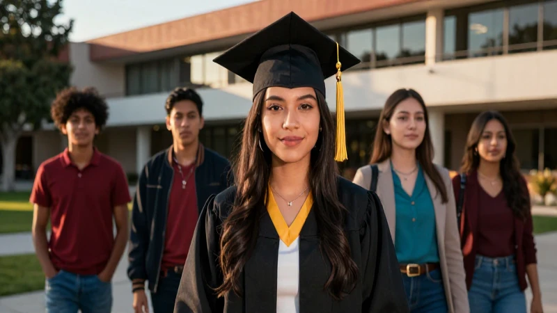 Joven mexicana graduada en campus moderno