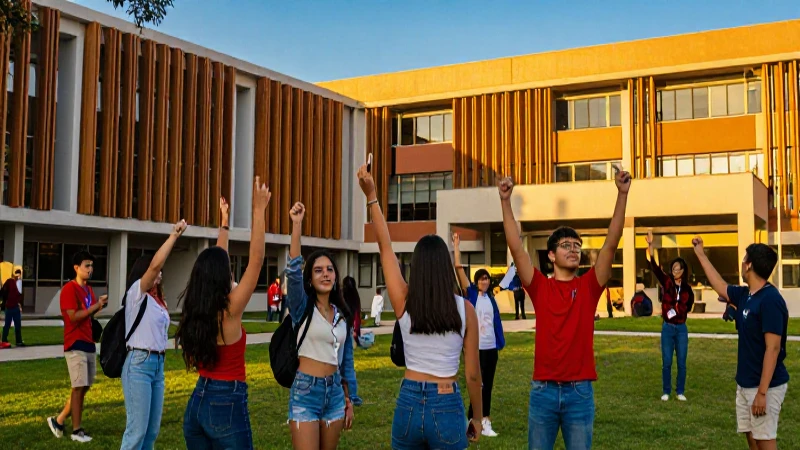 Celebración estudiantil vibrante en campus mexicano